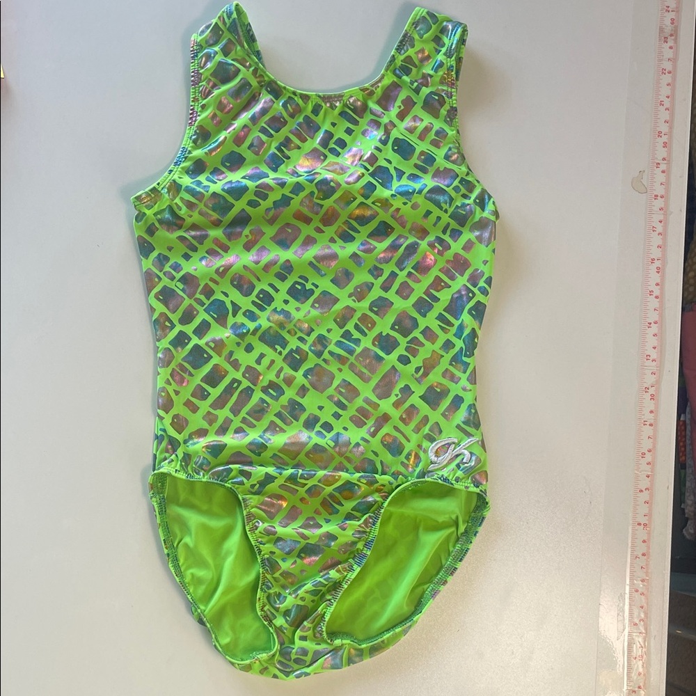GK Kids Neon Green and Purple Patterned Gymnastics Leo